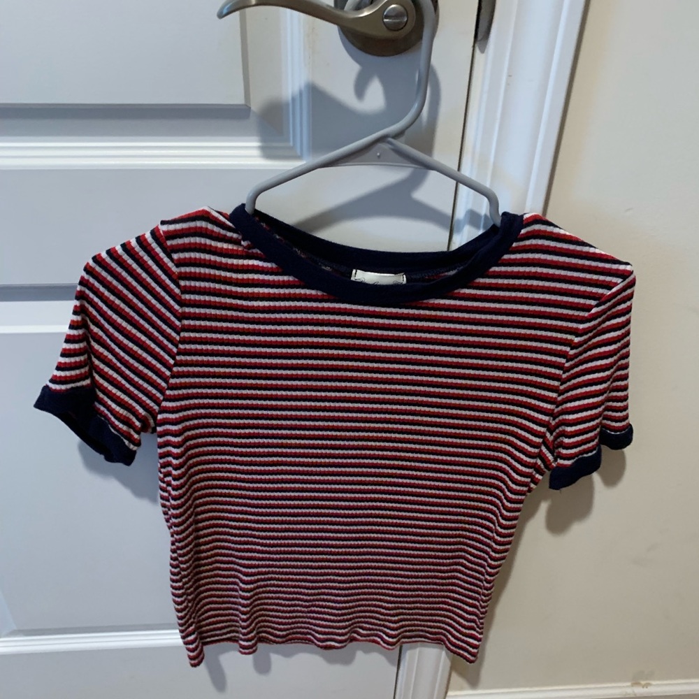 Red white & blue cropped waffle tee
